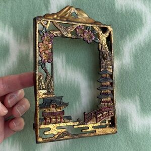 Vintage Asian-Inspired Gold and Red Metal wall switch plate cover